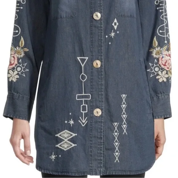 🔥🔥NWT Johnny Was Umoya Oversized Denim Blue With Floral Embroidery Jacket Large - Picture 11 of 14
